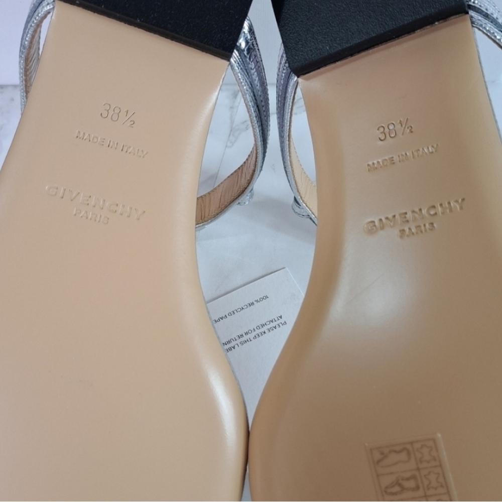 Givency Elba Lizard Embossed Silvery Metallic Leather Thong Sandals Size IT 38.5 - Picture 8 of 11